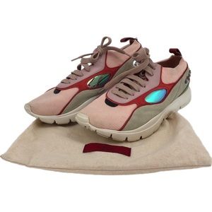 Valentino Pastel Pink and Green Suede Embellished "Heroes" Sneakers US 9